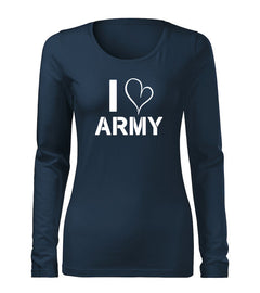 DRAGOWA Slim жіноча футболка з довгим рукавом I love army 160 g/m², темно-синя
