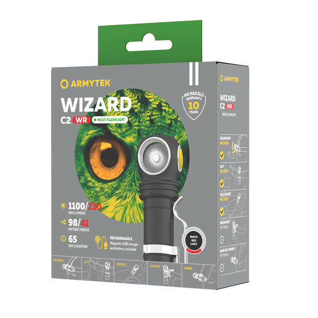 ArmyTek Wizard C2 WR налобний ліхтар LED з магнітним тримачем живлення від акумулятора 1100 лм 3 год 65 г, білий і червоний