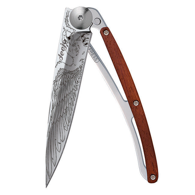 Deejo Tattoo Mirror складаний ніж з деревом coralwood Eagle
