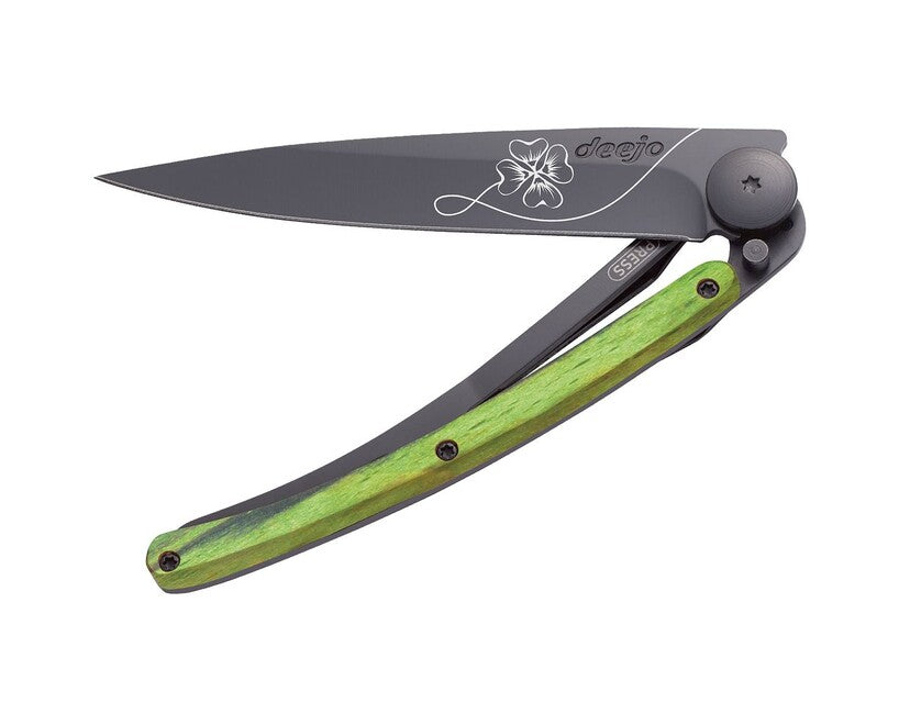 Deejo Tattoo складаний ніж black green beech, Lucky Charm