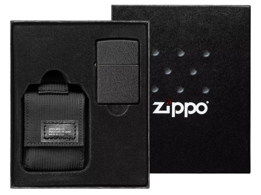Zippo Black Crackle набір тактичний чохол + запальничка, чорні