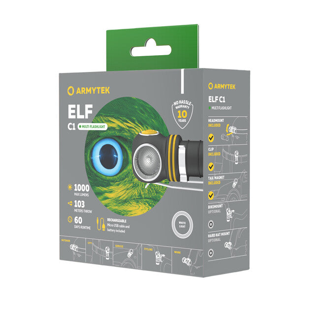 ArmyTek Elf C1 LED налобний ліхтар холодна біла живлення від акумулятора, 1000 lm, 1440 h, 56 g