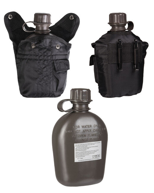 Mil-Tec US IMPORT польова фляга з чохлом 1л, чорна