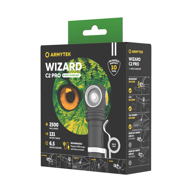 ArmyTek Wizard C2 Pro налобний ліхтар LED з магнітним кріпленням акумулятор, білий, 2500 лм, 4800 год., 65
