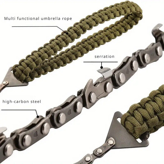 DRAGOWA Tactical Wander кишенькова ланцюгова пила з паракордовою рукояттю, зелена
