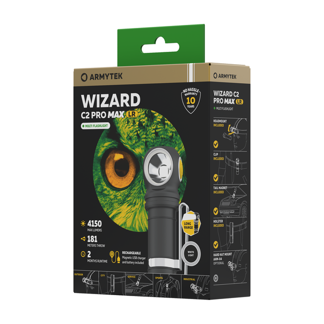 ArmyTek Wizard C2 Pro Max LR кишеньковий ліхтар LED з кліпом на ремень, з сумкою, живлення від акумулятора, 4150 lm, білий