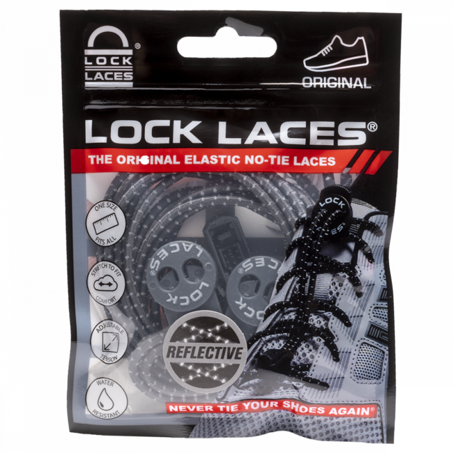 Lock Laces шнурки для взуття, рефлективні темно-сірі