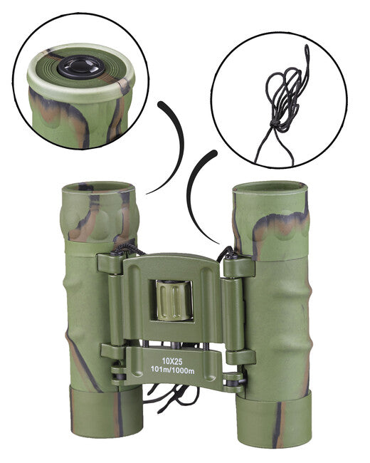 Mil-Tec 10x25 GEN II бінокль гумований з чохлом, вудленд