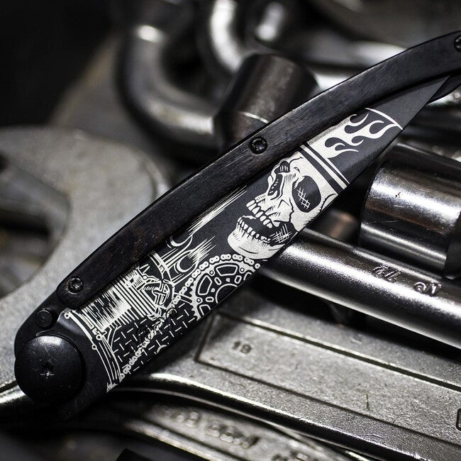 Deejo Black Tattoo складаний ніж байкера з чорного дерева Ride or Die