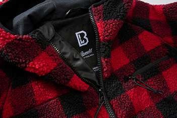 Brandit Worker куртка флісова з капюшоном Teddyfleece, червона/чорна