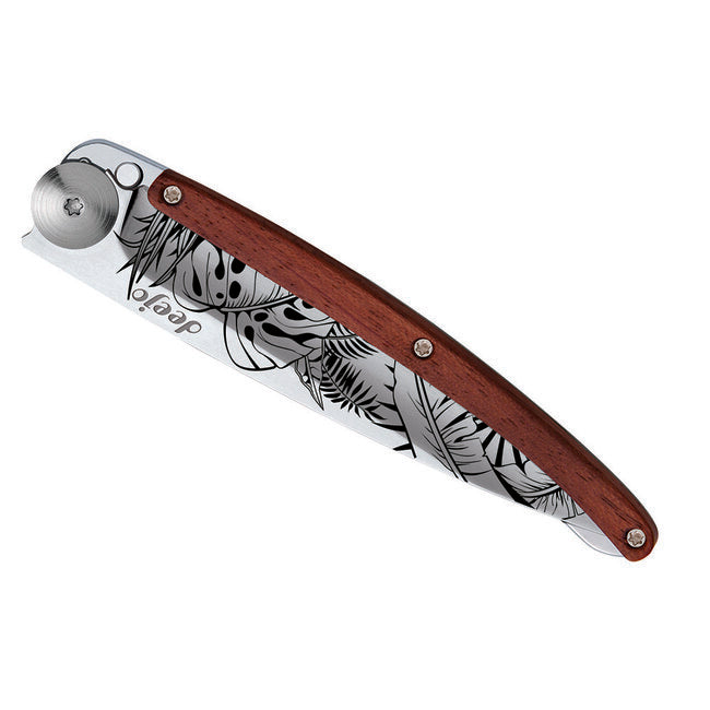 Deejo Tattoo Mirror складаний ніж з деревом coralwood Jungle