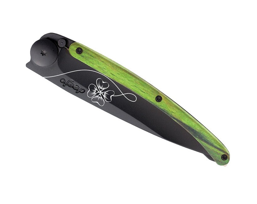 Deejo Tattoo складаний ніж black green beech, Lucky Charm