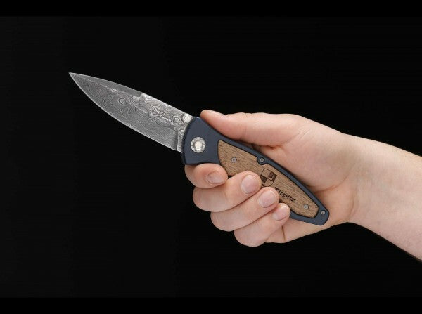 BÖKER® Tirpitz-Damascus складаний ніж 9,9 см, дамаськ, алюміній, горіх