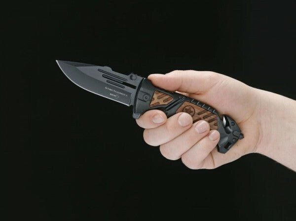 BÖKER AK-14 ніж 9,3 см, чорний, алюміній, дерево, чохол нейлон