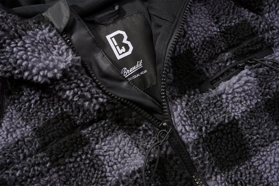 Brandit Worker куртка флісова з капюшоном Teddyfleece, чорна/сіра