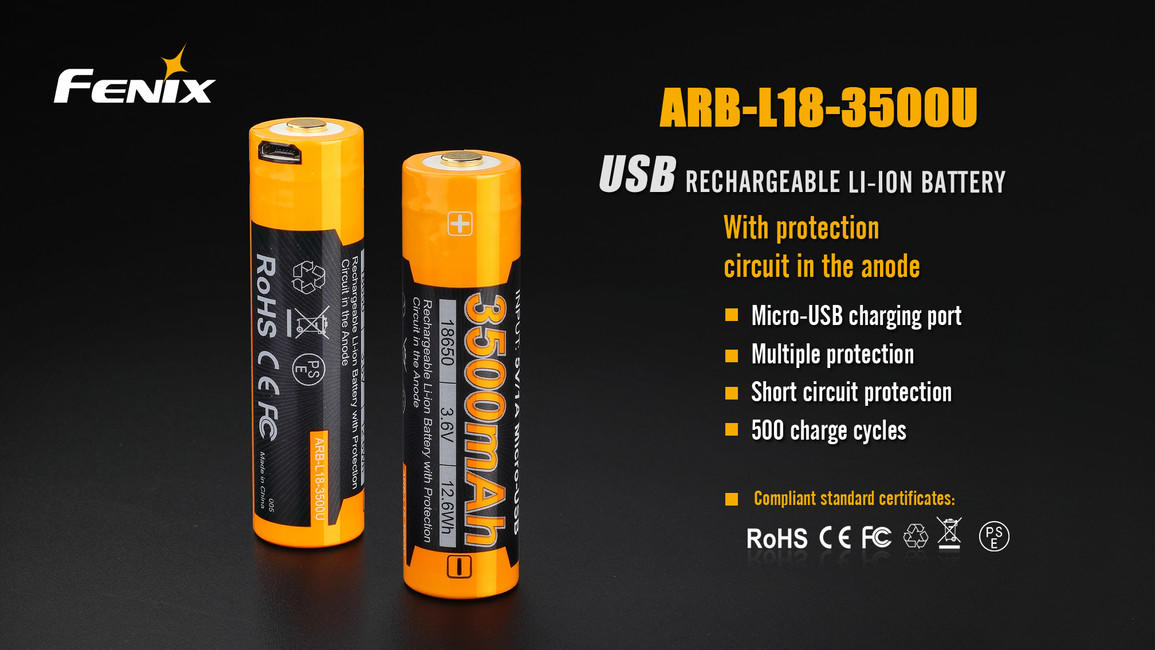 Fenix акумуляторна батарея USB 18650 li-ion 3500 mAh