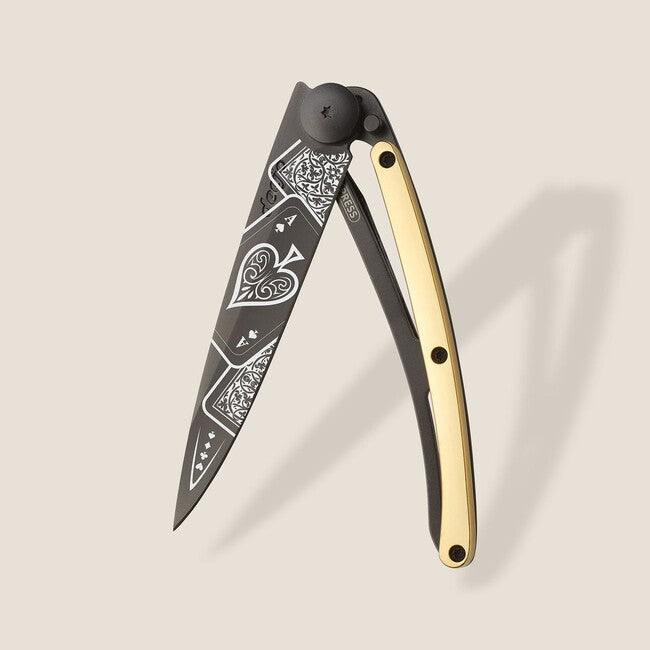 Deejo GOLD Tattoo складаний ніж з позолотою 23kt, Good Luck