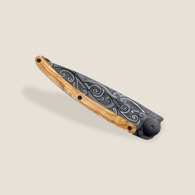 Deejo Black tattoo складаний ніж з оливкової деревини Pacific