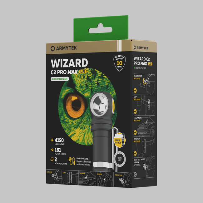 ArmyTek Wizard C2 Pro Max LR кишеньковий ліхтар LED з кліпом на ремень, з сумкою, живлення від акумулятора, 4150 lm, білий