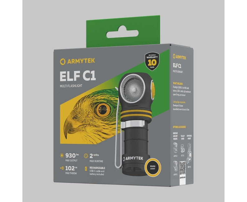 ArmyTek Elf C1 USB-C налобний ліхтар LED з живленням від акумулятора 930 лм ручний ліхтар, теплий білий