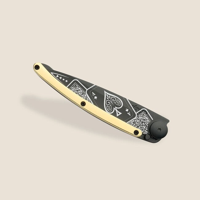 Deejo GOLD Tattoo складаний ніж з позолотою 23kt, Good Luck