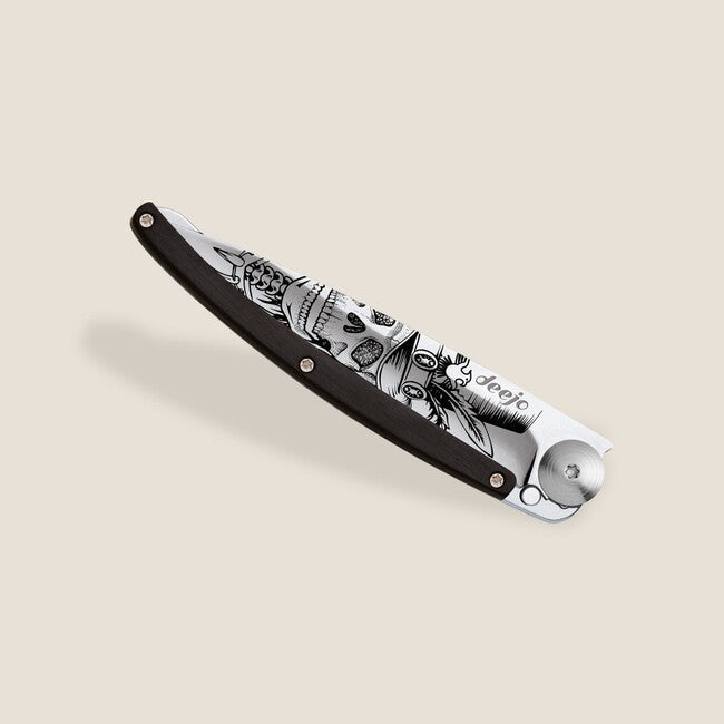 Deejo Tattoo Mirror складний ніж з чорного дерева Dandy Skull
