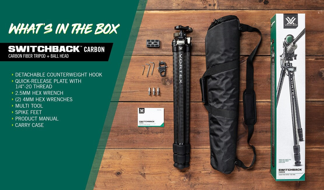 Vortex Optics Switchback™ Carbon штатив із кульовою головою та карбоновими ніжками