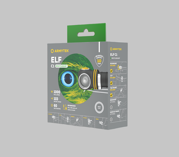 ArmyTek Elf C1 LED налобний ліхтар холодна біла живлення від акумулятора, 1000 lm, 1440 h, 56 g