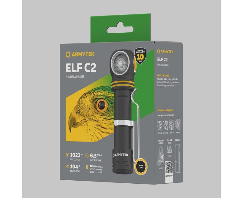 ArmyTek Elf C2 USB-C налобний ліхтар із LED ручним ліхтаром теплий білий 1023 лм живлення від акумулятора