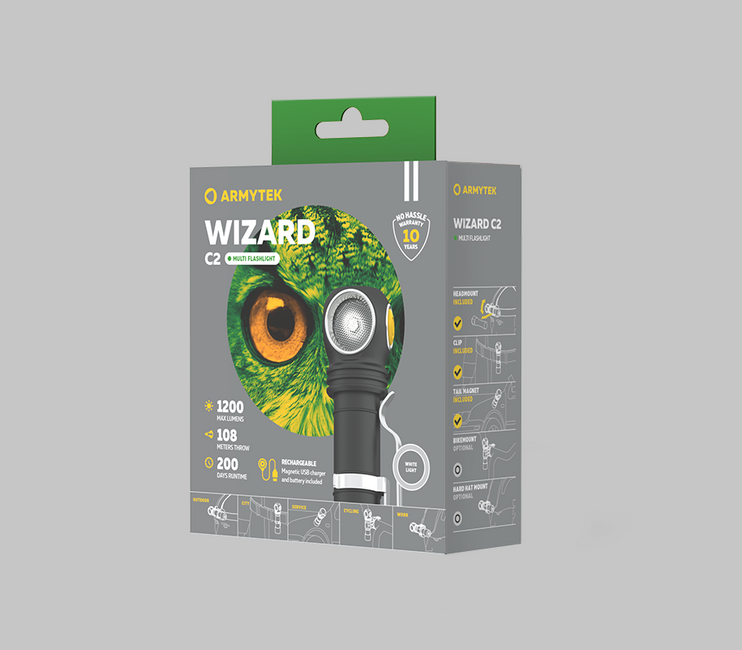 ArmyTek Wizard C2 Magnet налобний ліхтар LED з магнітним тримачем акумуляторне живлення 1200 лм 4800 год 64 г, білий