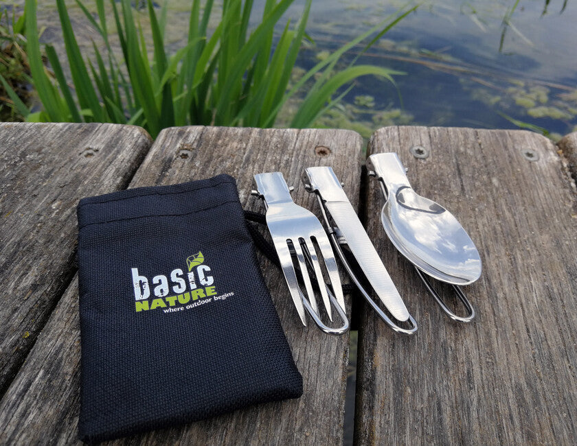 BasicNature MiniTrek розкладний набір приборів з нержавіючої сталі з нейлоновою сумкою