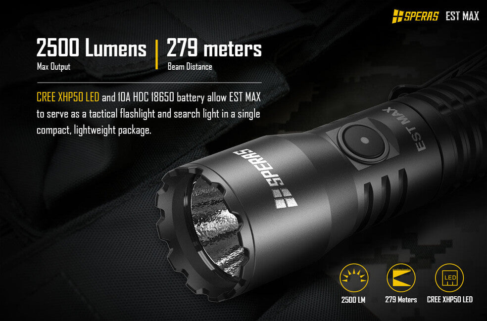 Speras EST Max професійний тактичний ліхтар 2500LM 279m