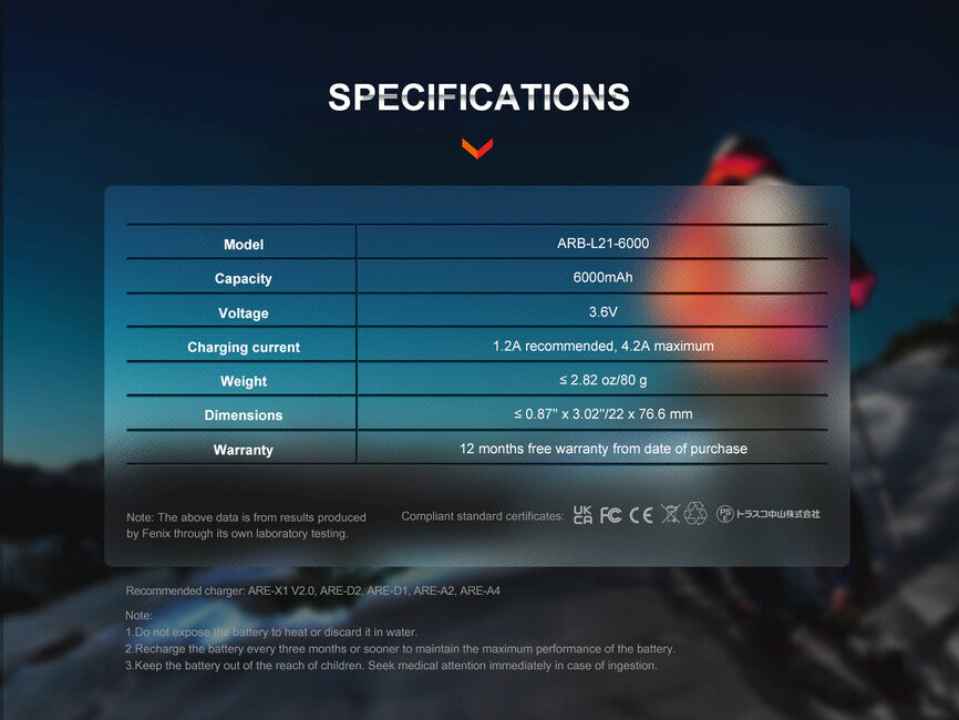Fenix 21700 перезаряджальна батарея Li-Ion, 6000 mAh