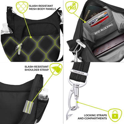 Travelon Classic Lady сумка через плече проти крадіжки Crossbody, чорна