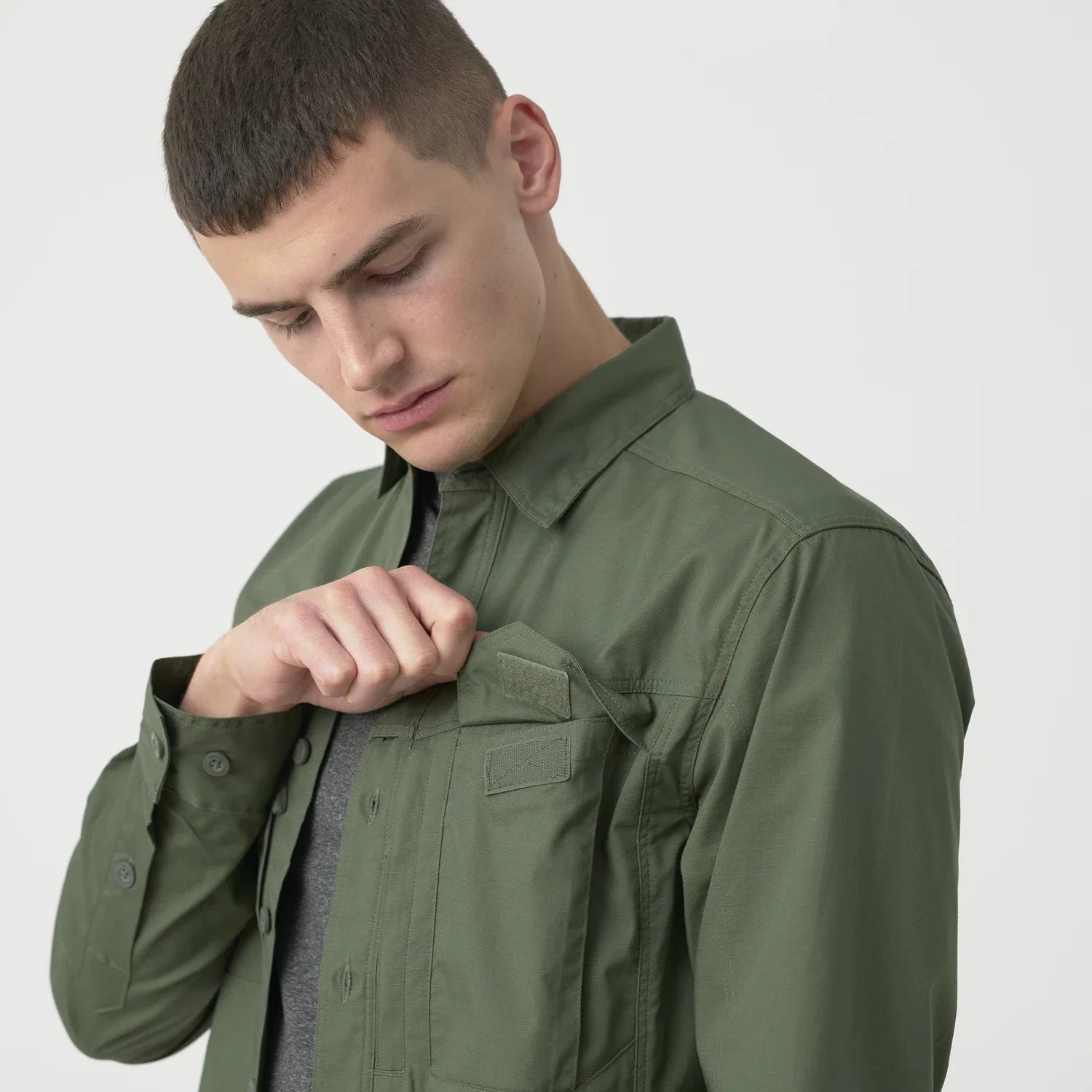 Helikon-Tex DEFENDER Mk2 košeľa s dlhým rukávom PolyCotton Ripstop, olivovo zelená – detail 2