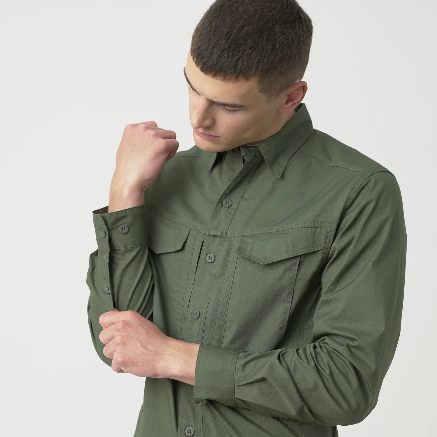 Helikon-Tex DEFENDER Mk2 košeľa s dlhým rukávom PolyCotton Ripstop, olivovo zelená – detail 5