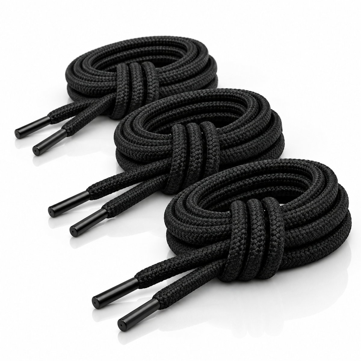 WARAGOD Warstrap Round шнурки для взуття, набір 3 пари, чорні