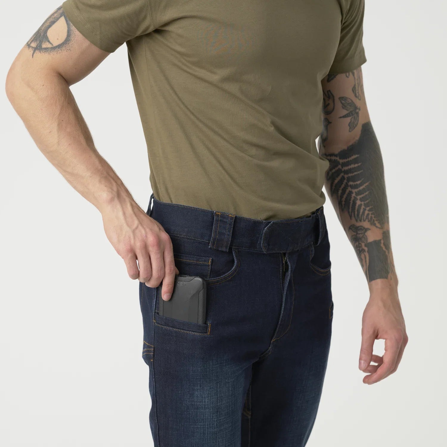 Helikon-Tex GREYMAN rifle nohavice taktické Slim Denim Mid, Dark Blue – detail 4