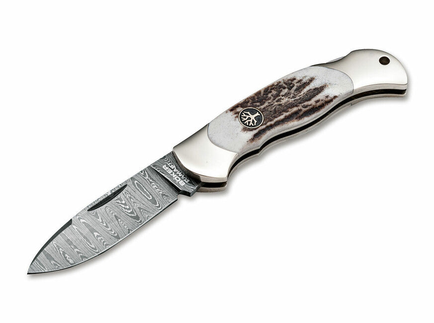 BÖKER® Junior Scout Spearpoint кишеньковий ніж 7 см, дамаськ, ріг