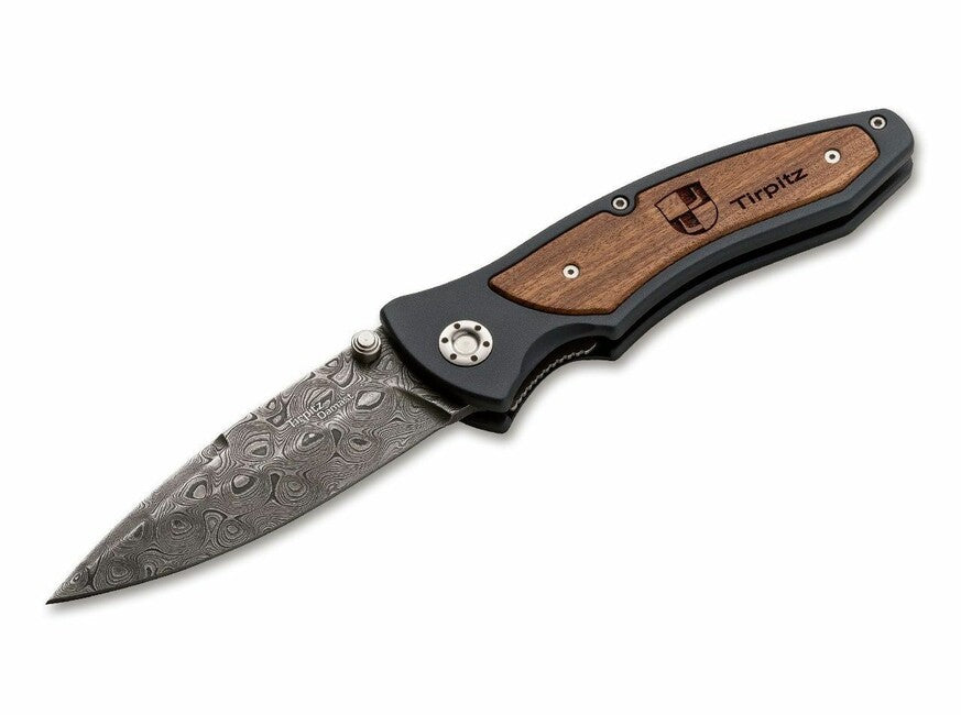 BÖKER® Tirpitz-Damascus складаний ніж 9,9 см, дамаськ, алюміній, горіх