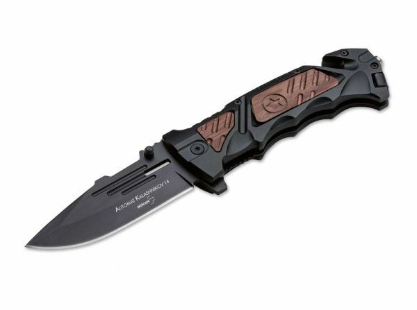 BÖKER AK-14 ніж 9,3 см, чорний, алюміній, дерево, чохол нейлон