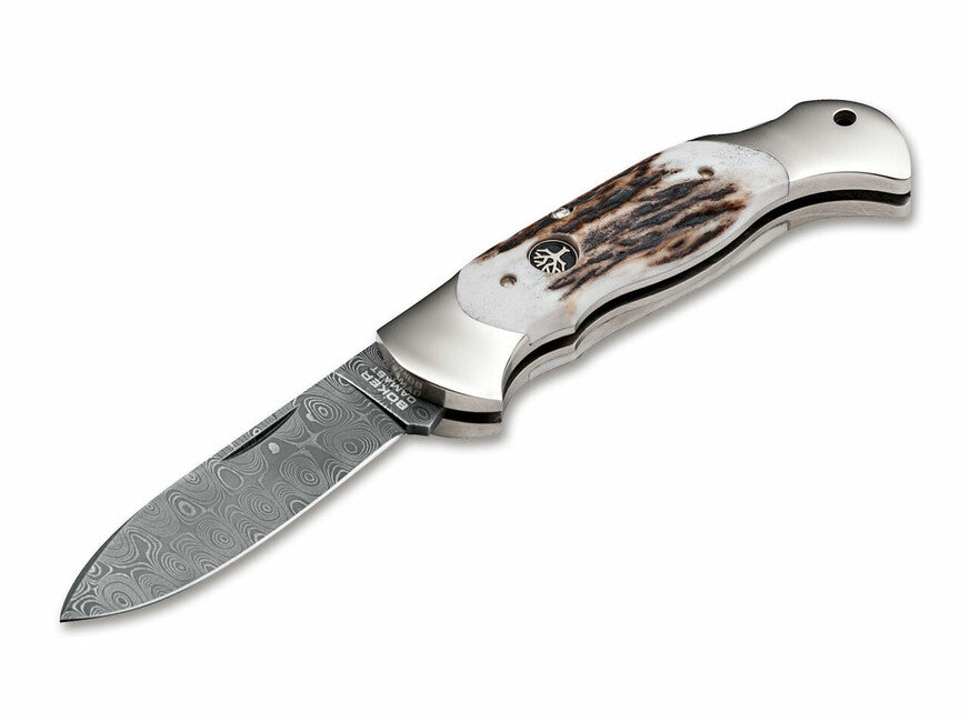 BÖKER® Scout Spearpoint складаний ніж 7,9 см, дамаськ, pigskin