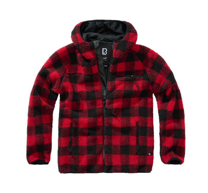 Brandit Worker куртка флісова з капюшоном Teddyfleece, червона/чорна