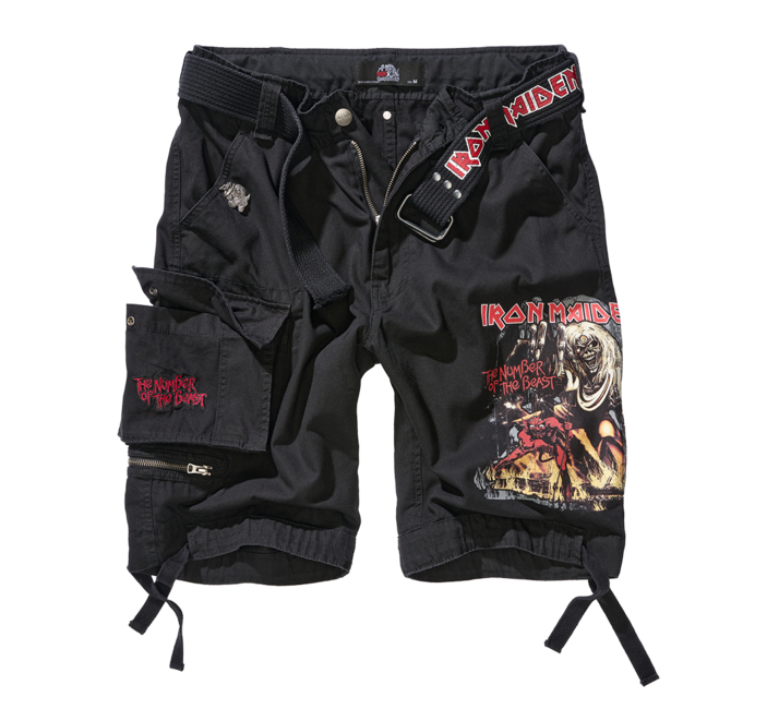 Brandit Iron Maiden The Number of The Beast краткі шорти Savage black edition, чорні