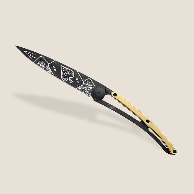 Deejo GOLD Tattoo складаний ніж з позолотою 23kt, Good Luck