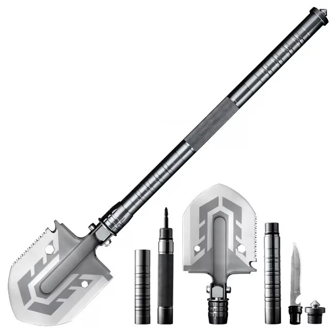 DRAGOWA Tactical Cara складна багатофункціональна лопата з чохлом, срібляста