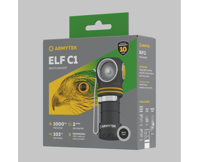 ArmyTek Elf C1 налобний ліхтар USB-C LED ручний ліхтар з живленням від акумулятора 1000 лм, білий