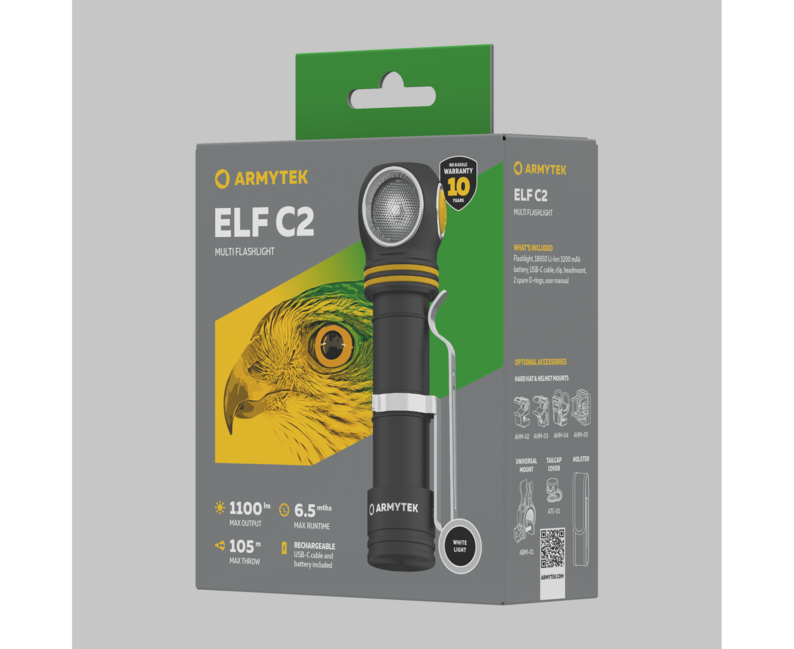 ArmyTek Elf C2 USB-C налобний ліхтар LED з живленням від акумулятора 1100 лм ручний ліхтар, білий