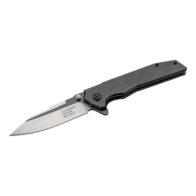 Herbertz складаний ніж одноручний 8,8 см, вуглецеве волокно, G10, чорний stonewash