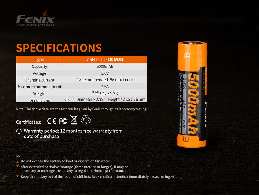 Fenix 21700 перезаряджувальна батарея Li-Ion, li-ion